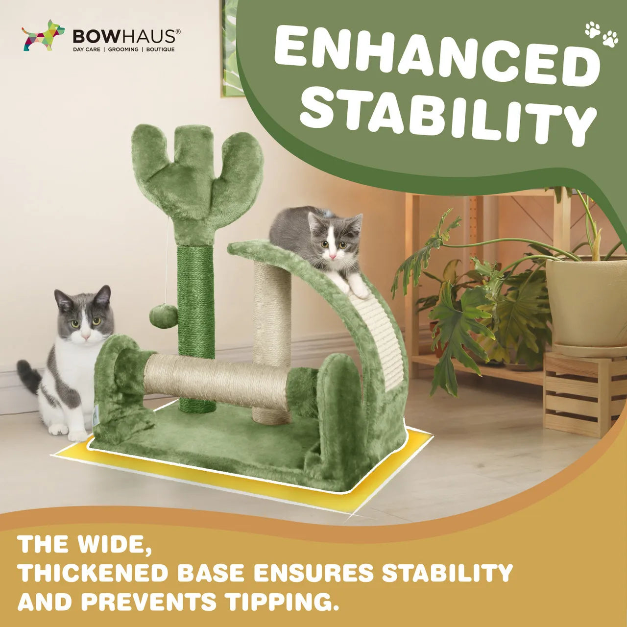 Cactus Cat Tree Tower for Indoor Cats, Green Cute 20-Inch Small Cat Tree with Thickened Base,