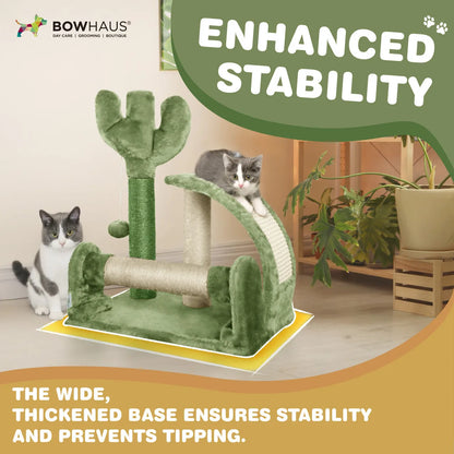 Cactus Cat Tree Tower for Indoor Cats, Green Cute 20-Inch Small Cat Tree with Thickened Base,