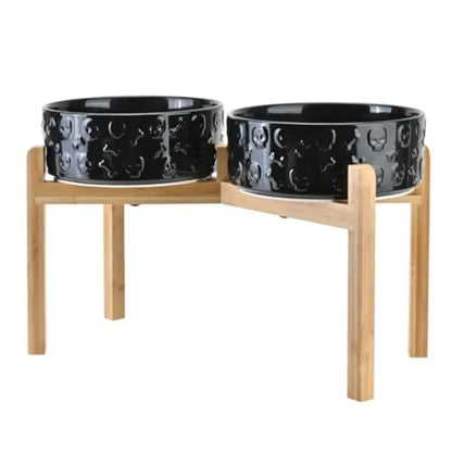 Dogs and Cat Bowls Raised with Non-Slip Bamboo Stand for Medium Sized Breed