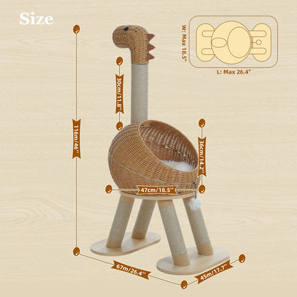 Dinosaur Cat Tree Tower with Sisal Scratching Post Large Rattan Cat Condo