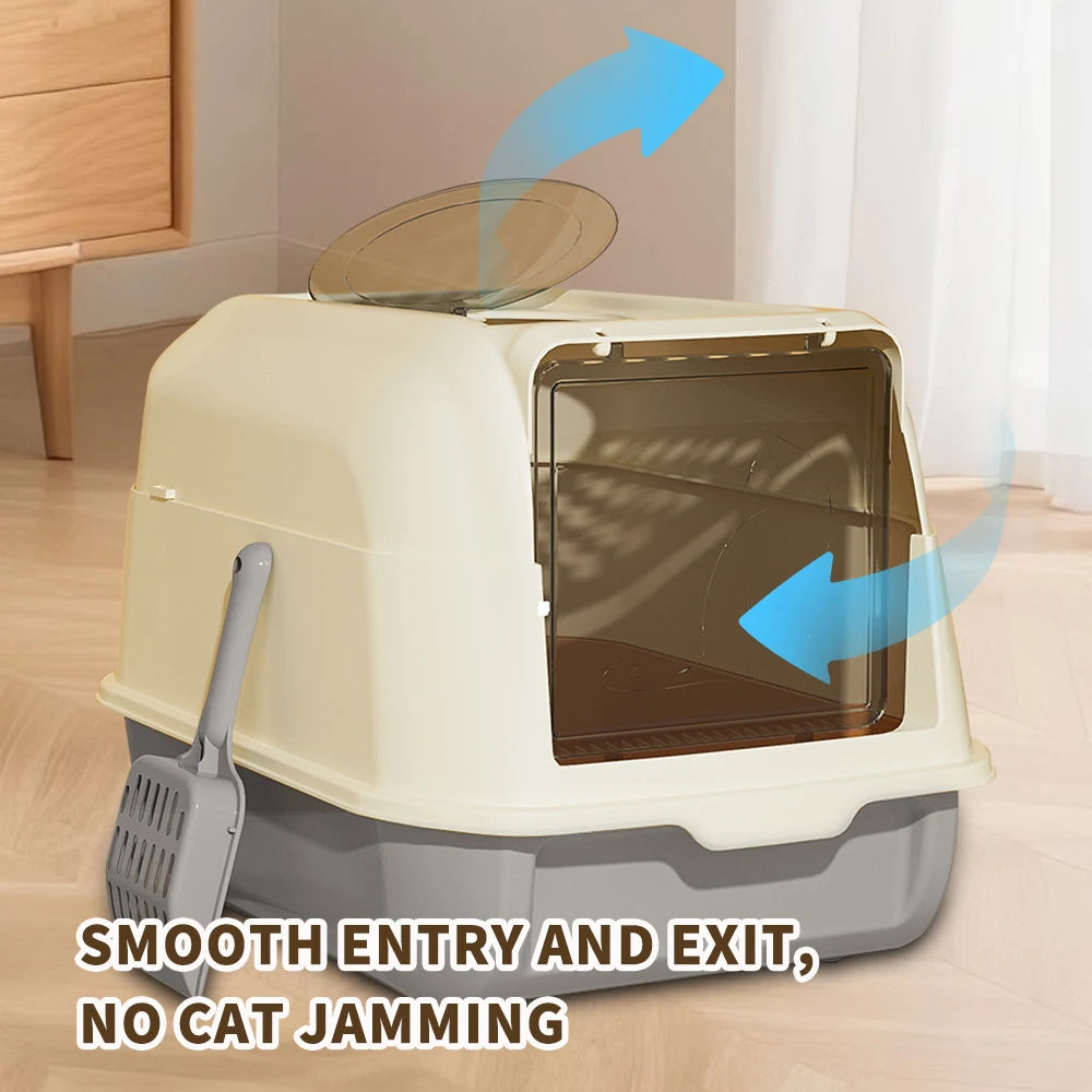 Double Door Cat Litter Box Suitable for Multi-Cat Households, Entry System with Smooth Access Door for Litter Boxes, Space-Saving for Modern Bathrooms,