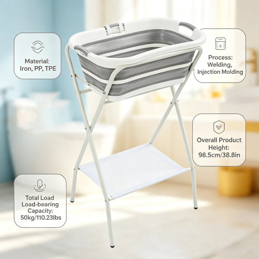 2 in 1 Elevated Dog Bath Tub, Collapsible Portable Dog Washing Station with Drainage Hole