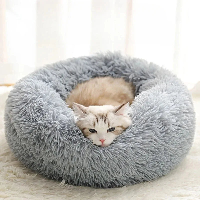Soft Pet Bed Pad Plush Warm Faux Fur Donut Round Bed Comfortable Sleeping Washable