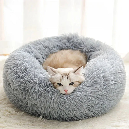 Soft Pet Bed Pad Plush Warm Faux Fur Donut Round Bed Comfortable Sleeping Washable