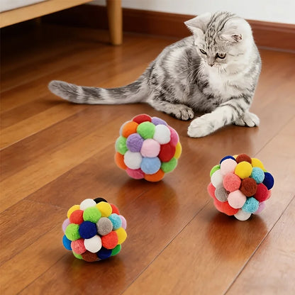 1Pcs  Random Color Pet Elastic Bell Ball -  Self-Play Cat Teaser Chew Balls for Indoor Cats & Kittens