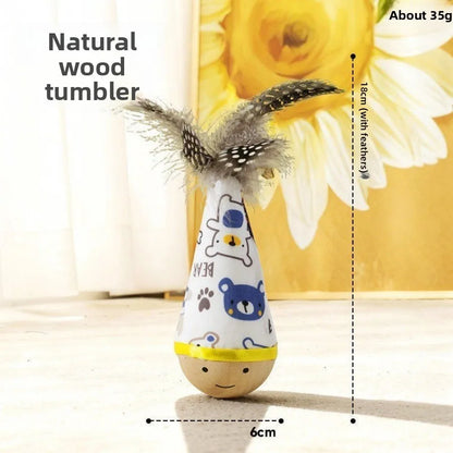 Tumbler Feather Cat Toy Self Play Teaser Wand Boredom Relief Interactive