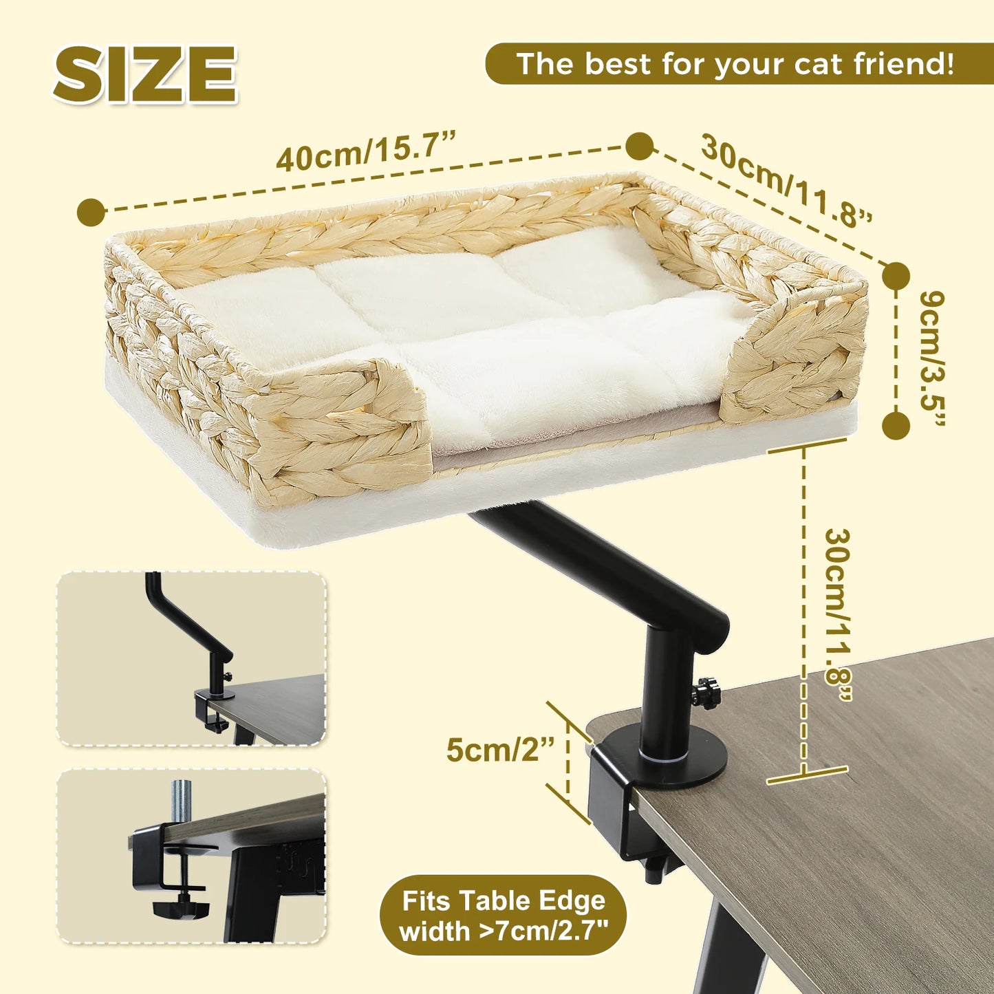 Cat Desk Bed, 360° Rotatable Bed Stand for Indoor Cats, Adjustable Basket,