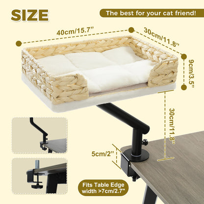 Cat Desk Bed, 360° Rotatable Bed Stand for Indoor Cats, Adjustable Basket,