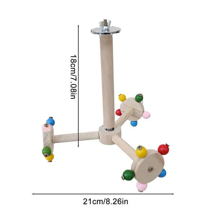Perch Toy With Rotating Balls Wood Interactive Bird Stand Colorful Rotating Windmill Toy