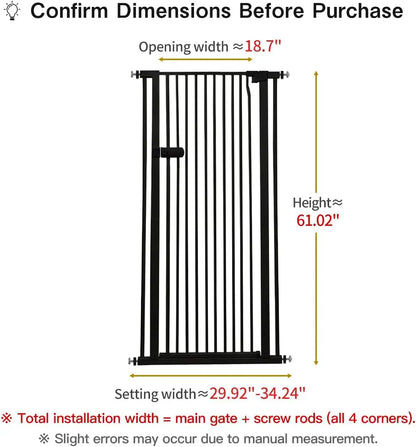 Extra Tall Pet Gate 61" High Pressure Mounted Auto-Close Adjustable Width No Drilling for Dogs and Cats