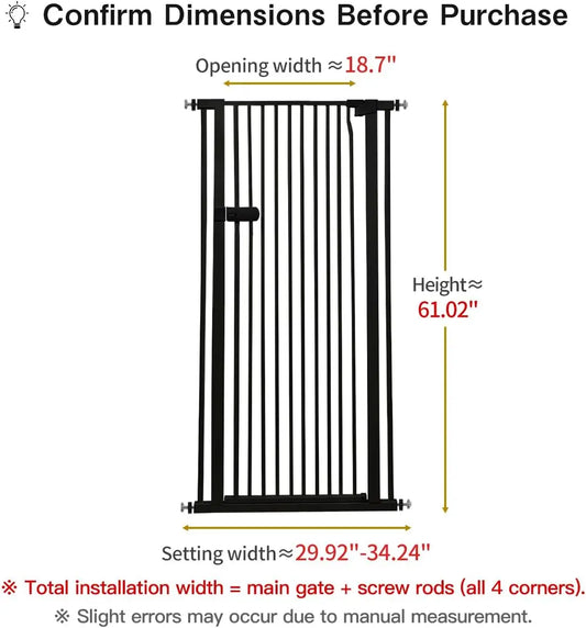 Extra Tall Pet Gate 61" High Pressure Mounted Auto-Close Adjustable Width No Drilling for Dogs and Cats