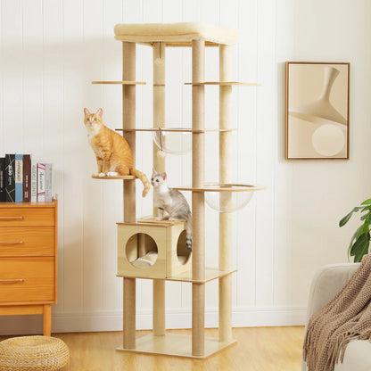 Multi-Level Cat Tree for Indoor with Scratching Posts Spacious Condo Hammock Top Perch Scratcher