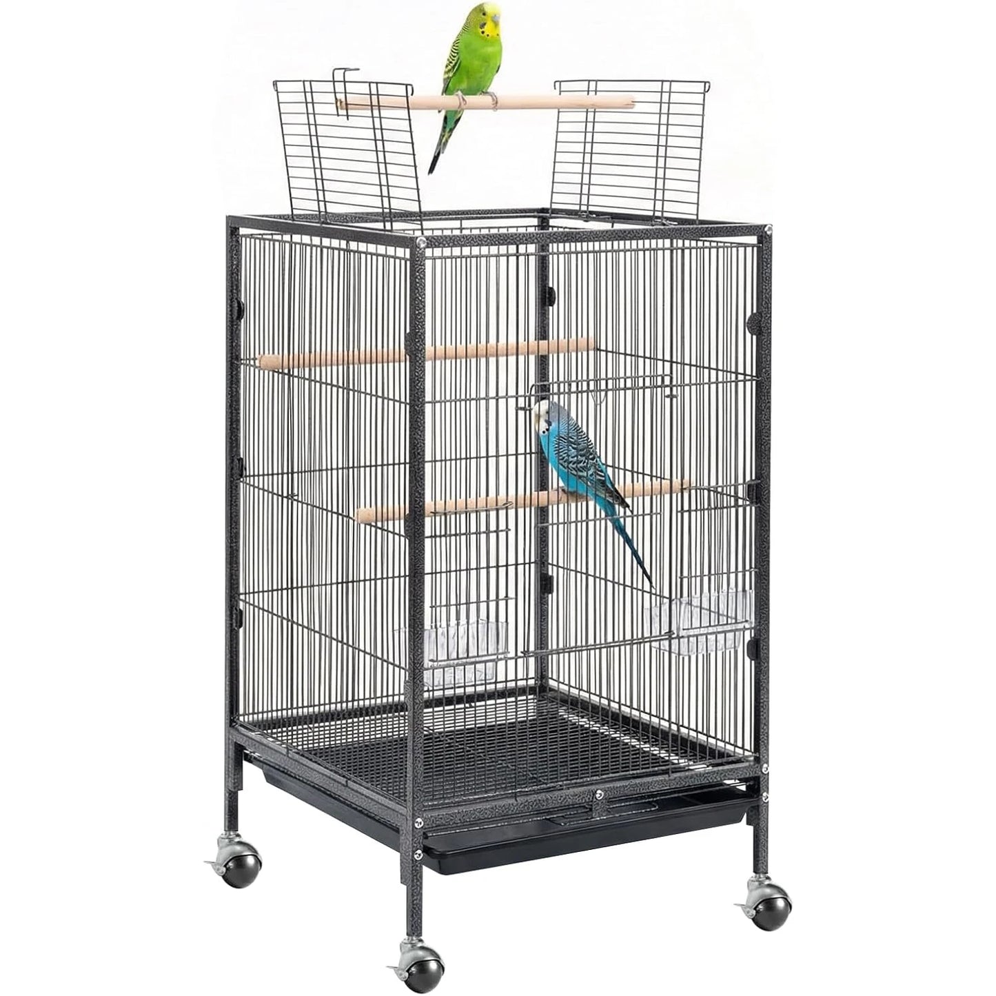 Heavy Duty Metal Bird Cage with Play Top and Rolling Stand,Spacious Flight Cage for Parakeets, Canaries, Lovebirds