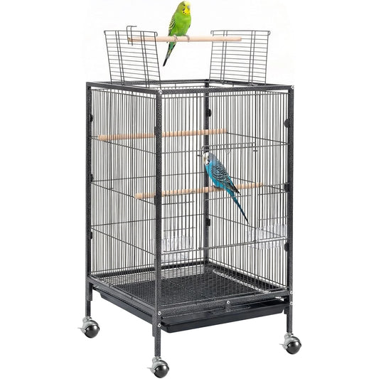 Heavy Duty Metal Bird Cage with Play Top and Rolling Stand,Spacious Flight Cage for Parakeets, Canaries, Lovebirds