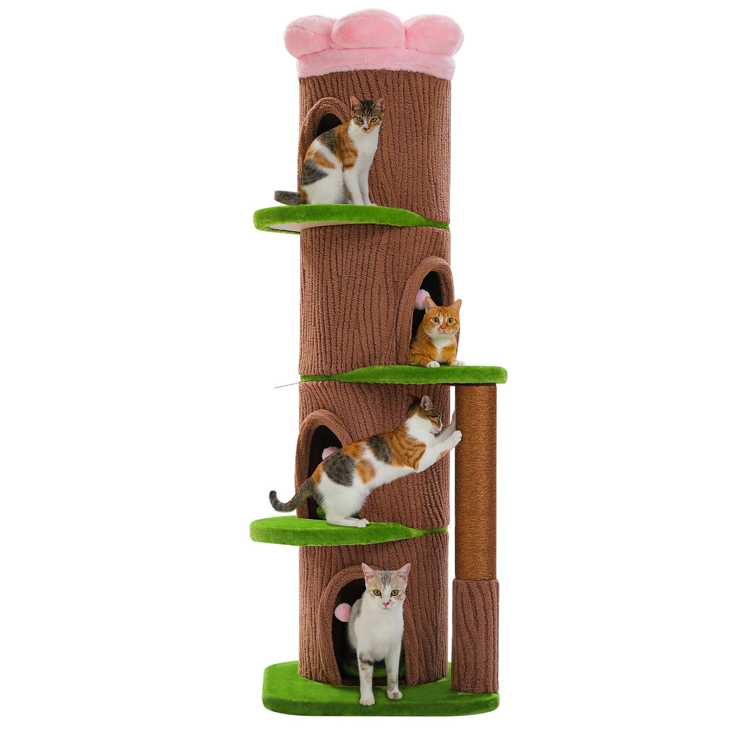 Large Cat Tree with 4 Spacious Condos Thick Scratching Post Flower Top Bed,  Indoor Luxury Cat House