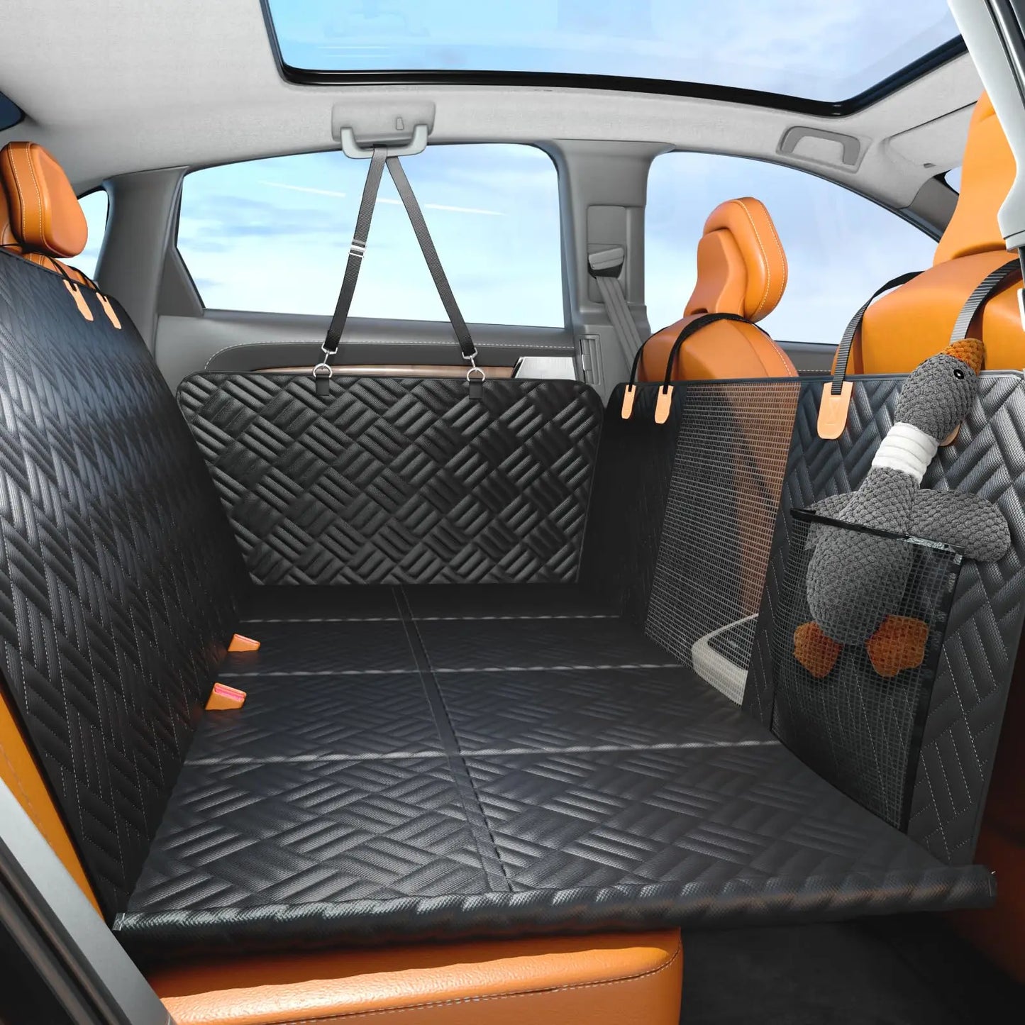 Rear Seat Dog Cover, Hard Bottom Rear Seat Extender, Load-Bearing 400 Pounds, 600D Heavy-Duty Anti-Scratch Washable