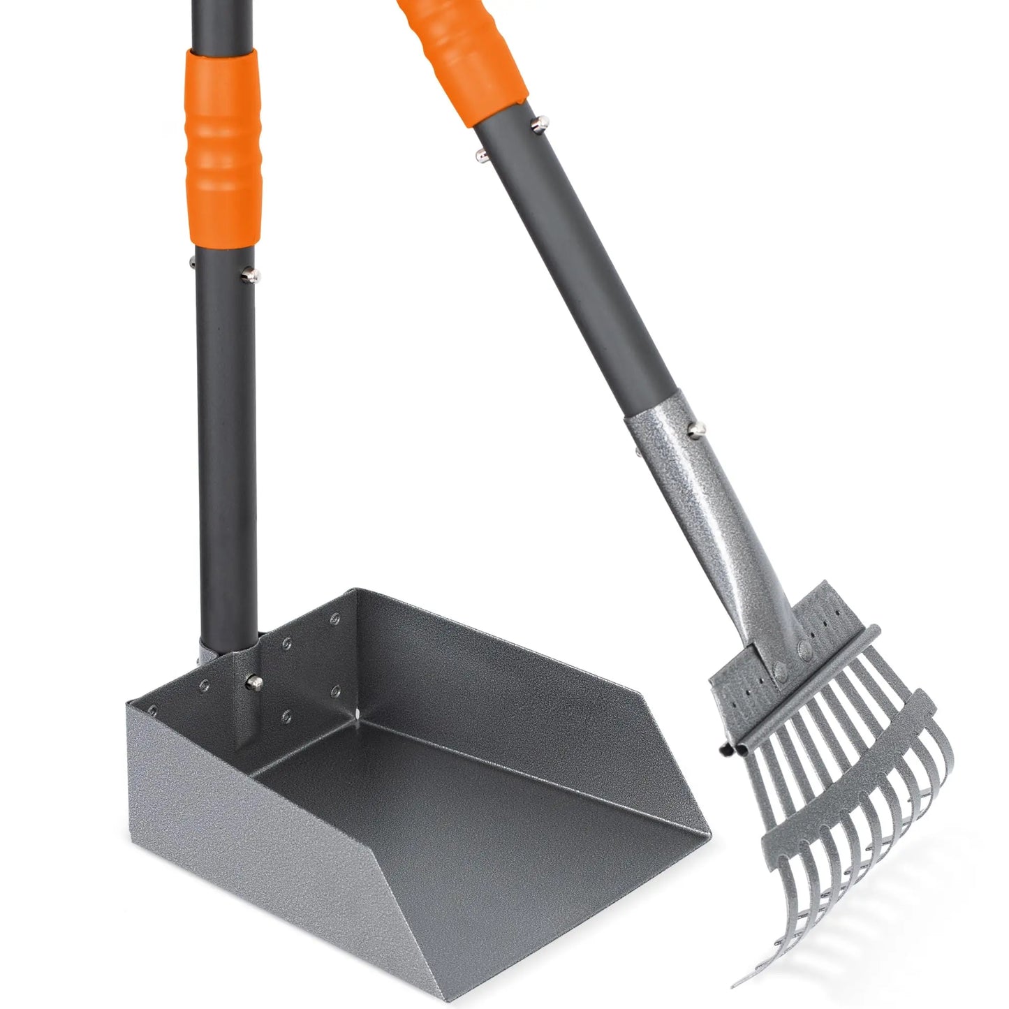 Dog Pooper Scooper Tray and Rake Set, Stainless Handles