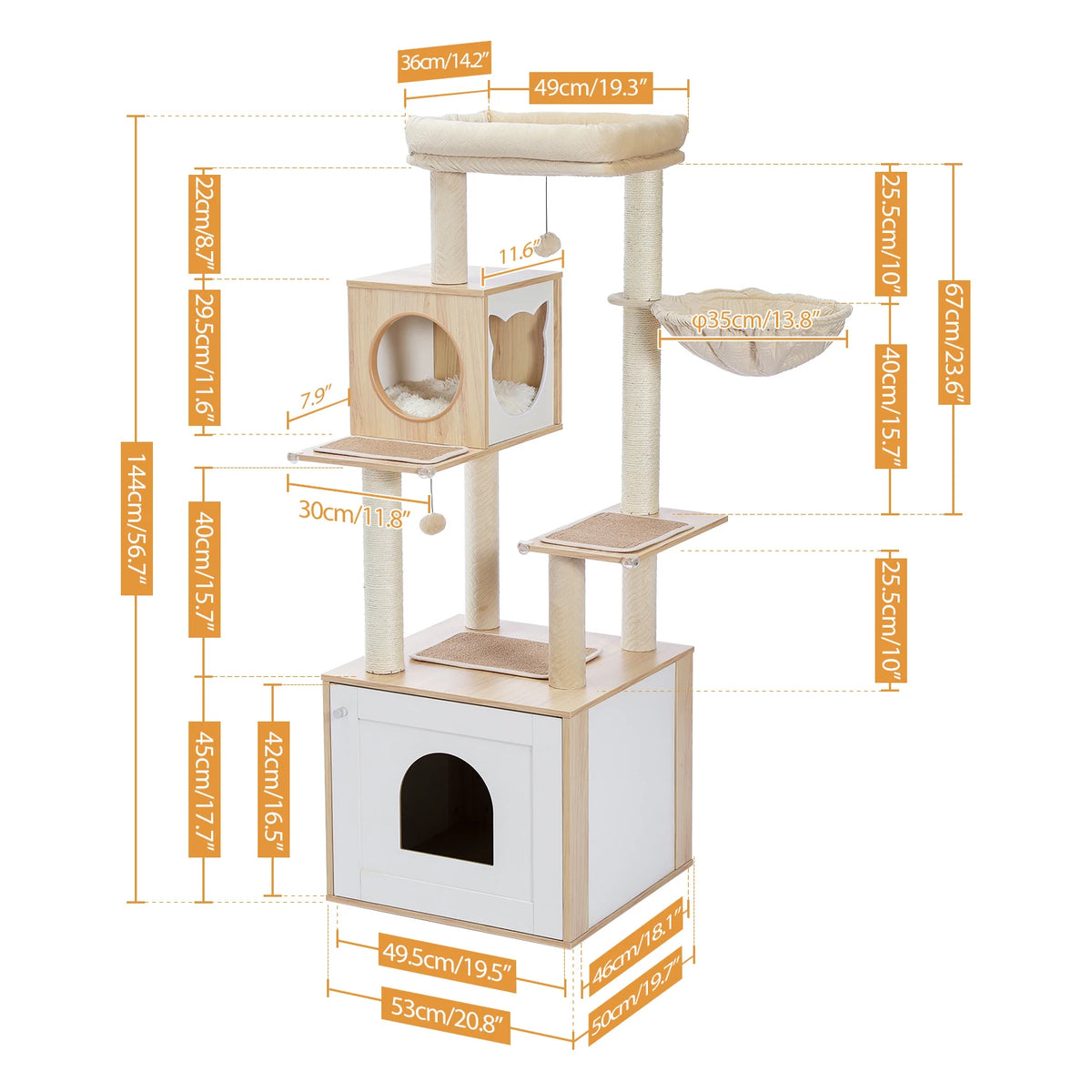 Multi-Level Cat Tree for Indoor with Scratching Posts Spacious Condo Hammock Top Perch Scratcher