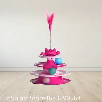 Turntable Toy With Interactive Cat Ball & Teaser Wand Automatic Self Play For Cats And Kitten