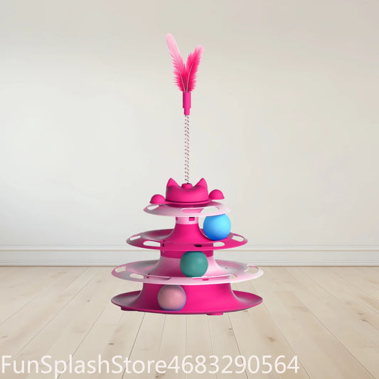 Turntable Toy With Interactive Cat Ball & Teaser Wand Automatic Self Play For Cats And Kitten