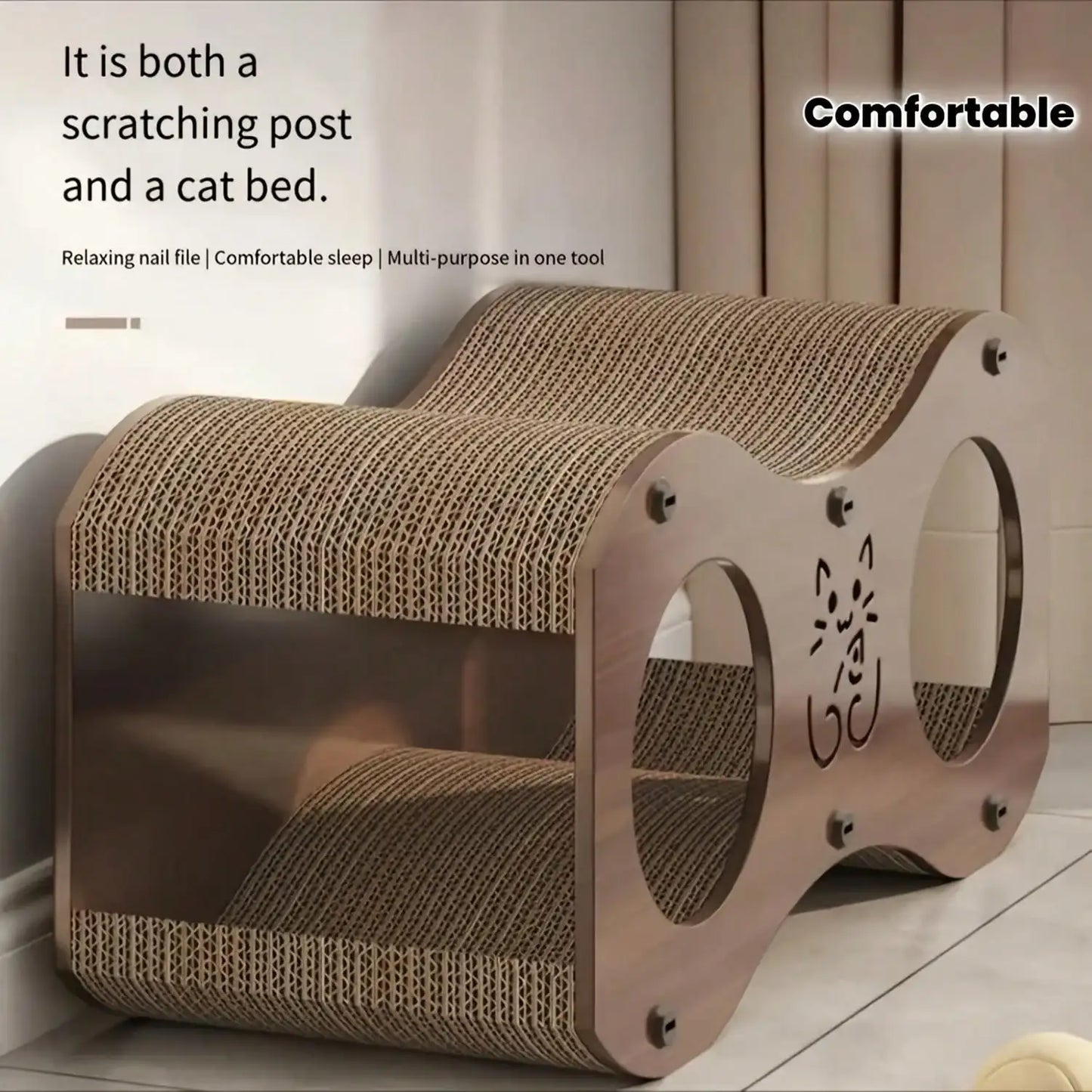 Walnut Cat Post With Bed (Sturdy/Woven Scratcher)