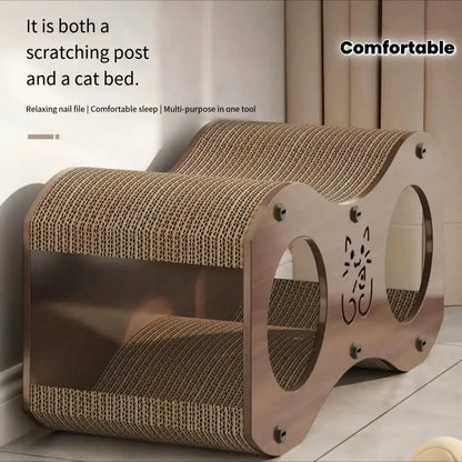 Walnut Cat Post With Bed (Sturdy/Woven Scratcher)