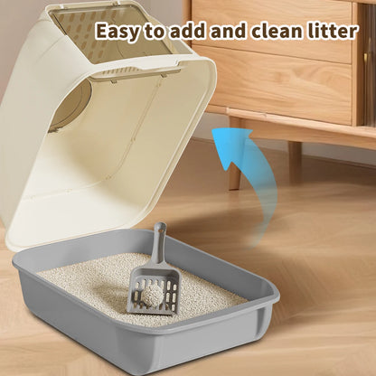 Double Door Cat Litter Box Suitable for Multi-Cat Households, Entry System with Smooth Access Door for Litter Boxes, Space-Saving for Modern Bathrooms,