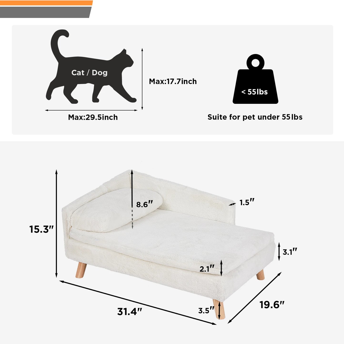 Elevated Pet Bed, with Cozy Pad Waterproof, with Sturdy Wood Legs for Small Dog or Cat