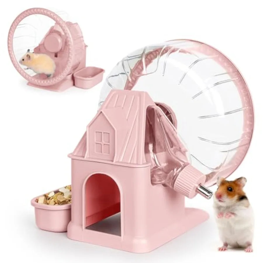 4 in 1 Quiet Hamster Exercise Wheel, Multi Functional Hamster House with Running Wheel, Water Bottle, Food Bowl and Hideout,