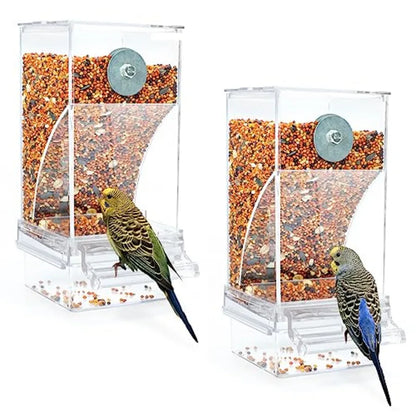 Acrylic Auto Bird Feeder, No Mess Design, Large Capacity, for Budgies Cockatiels Lovebirds,