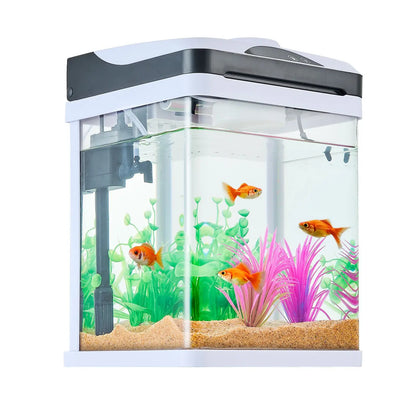 Fish Tank Aquarium, 2 Gallon LED Square Ultra-Clear Glass Tank Temperature Monitoring Adjustable 7 Color Lighting,