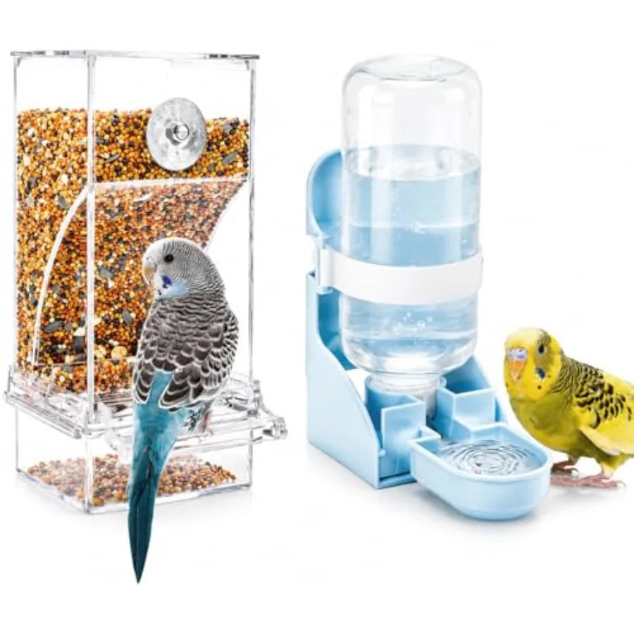 Acrylic Auto Bird Feeder, No Mess Design, Large Capacity, for Budgies Cockatiels Lovebirds,