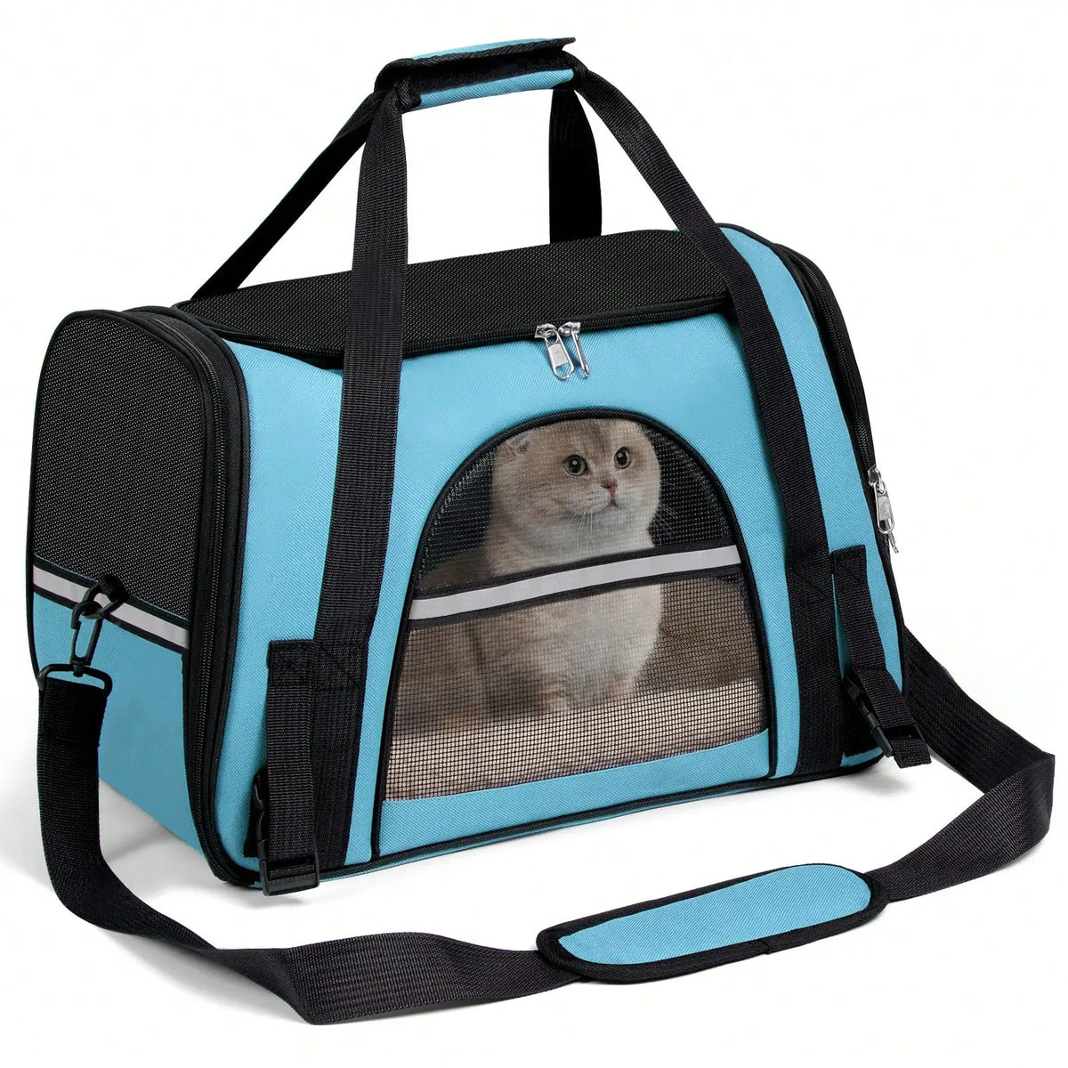 Breathable Pet Carrier Bag Airline Approved Foldable Travel Carrier Secure Anti Escape Zipper Ventilated Spacious Collapsible