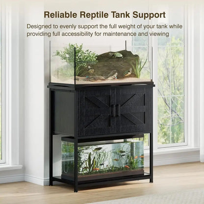 Farmhouse Style 20 Gallon Aquarium Stand with Storage, Heavy-Duty for Fish Tanks, Reptiles, and Terrariums in Black