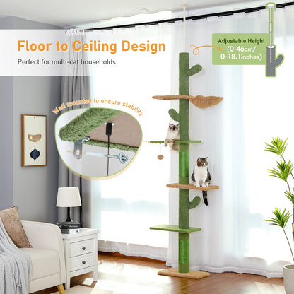 Cat Tree 5-Tier Floor to Ceiling Cat Tower With Scratching Post Hammock Dangling Ball