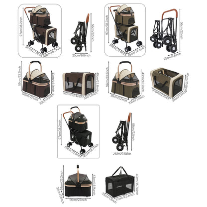 3-in-1 Multifunctional Pet Stroller Foldable with 2 Pet Carriers for Small & Medium