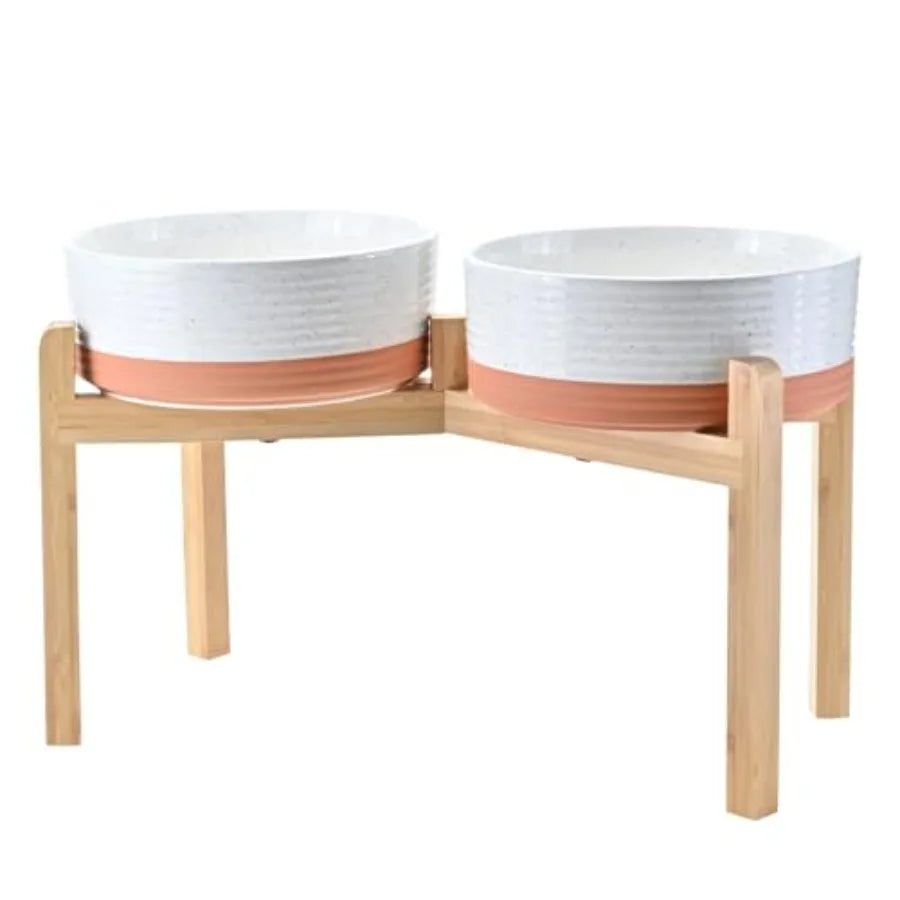 Dogs and Cat Bowls Raised with Non-Slip Bamboo Stand for Medium Sized Breed