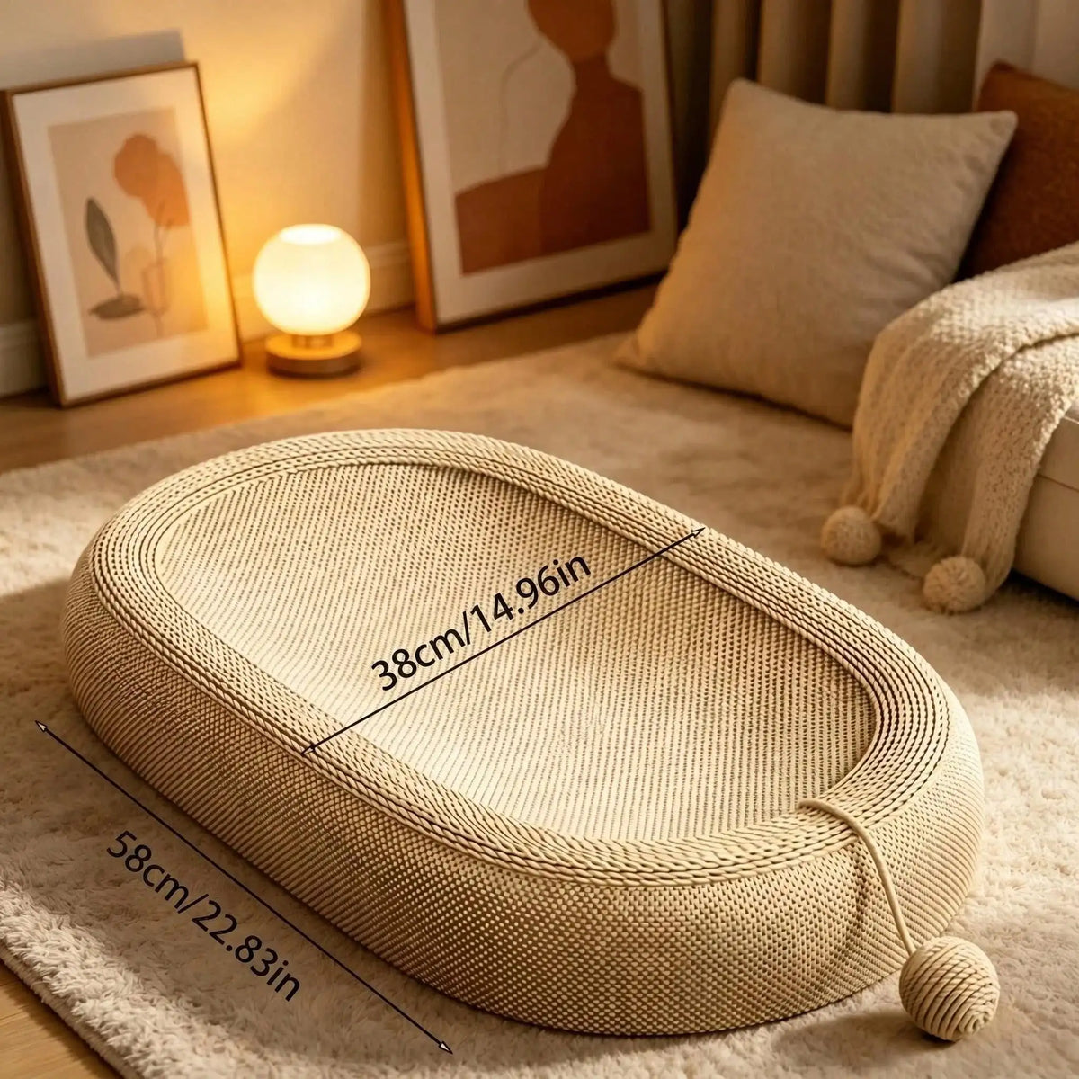 Oval Cat Scratching Board And Bed With Scratching Rope Durable