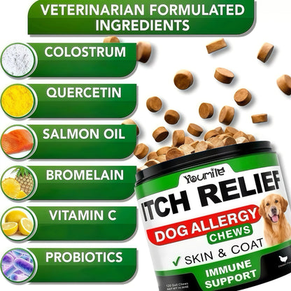 Dog Itch Relief Allergy Chews, For Immune Support+Gut Health+Soothing Skin Itching And Ear Itching
