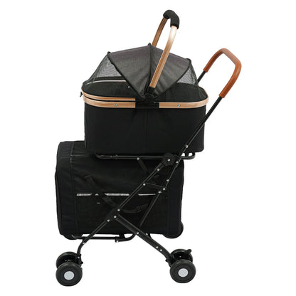 3-in-1 Multifunctional Pet Stroller Foldable with 2 Pet Carriers for Small & Medium