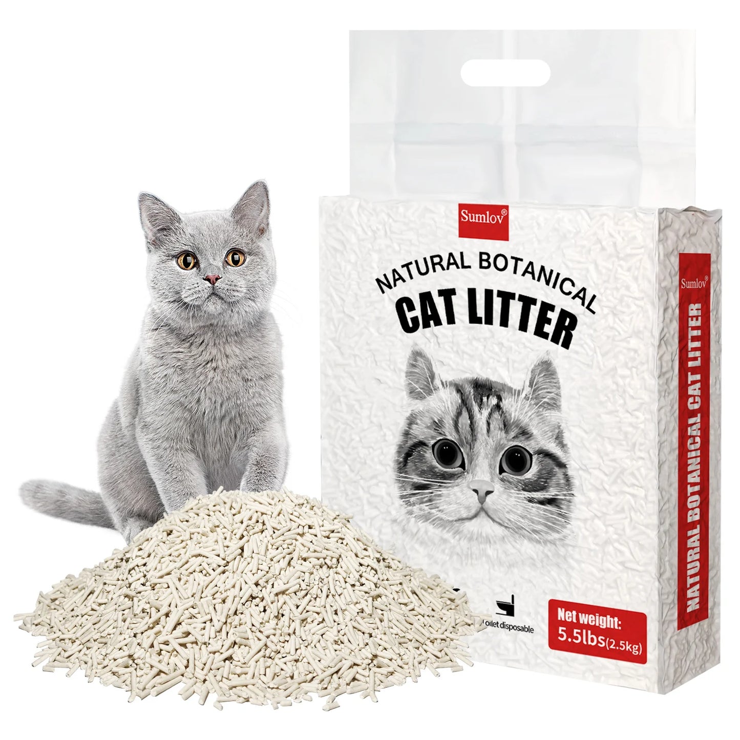 Sumlov Tofu Cat Litter, Natural Botanical, Dust-Free, Flushable, Quick Clumping, Odor Control, light scent, environmental