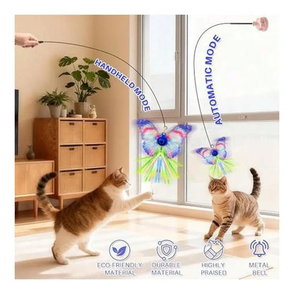 Interactive Cat Wand Toy With Butterfly Attachments, 3Pack Cat Wands With Stable Base, HandsFree SelfPlay Indoor Exercise