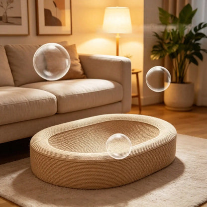 Oval Cat Scratching Board And Bed With Scratching Rope Durable