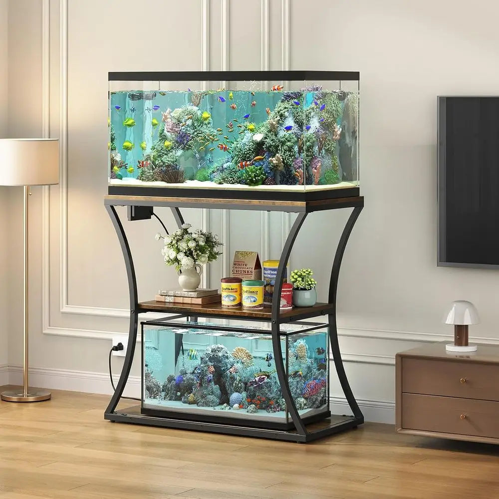 20 Gallon Fish Tank Stand with Power Outlet, 3-Tier Aquarium Stand with Storage, Heavy Duty Metal Tank Rack  31.5"