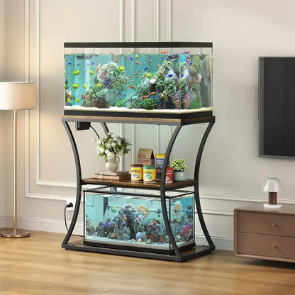 20 Gallon Fish Tank Stand with Power Outlet, 3-Tier Aquarium Stand with Storage, Heavy Duty Metal Tank Rack  31.5"