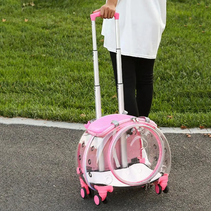 Pet Trolley Case with Ventilation Holes Portable Silent Wheels Travel Backpack for Cats