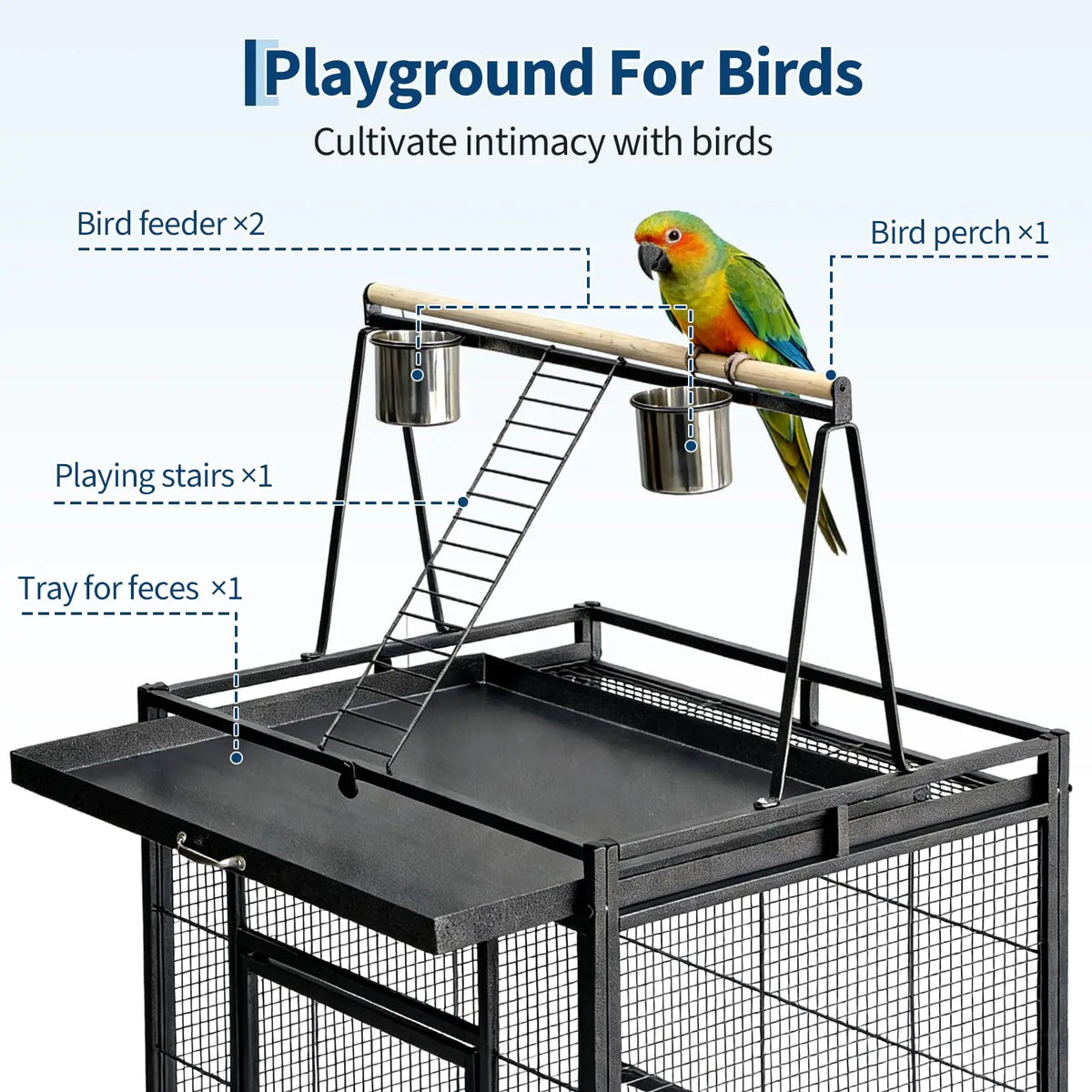 69" Extra Large Bird Cage with Rolling Stand & Play Top