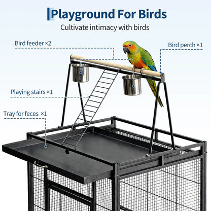 69" Extra Large Bird Cage with Rolling Stand & Play Top