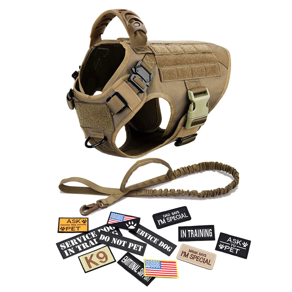 Military Dog Harness Collar Leash Bags Patches Set Training Vests