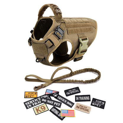Military Dog Harness Collar Leash Bags Patches Set Training Vests